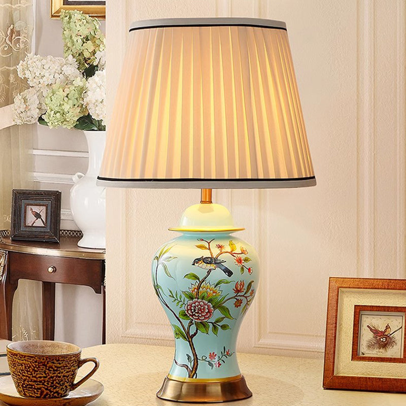 Hand-Painted Flower And Bird Ceramic Lamp Bedroom Bedside Lamp Simple Living Room Study Office