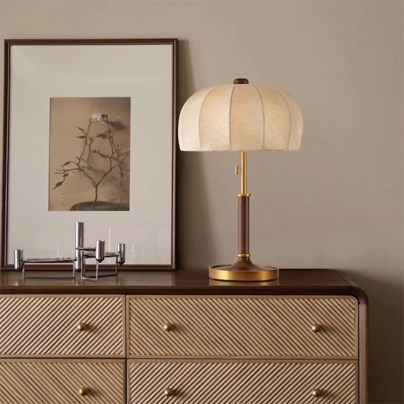 Classic Solid Wood Table Lamp With Fabric Printed Lampshade