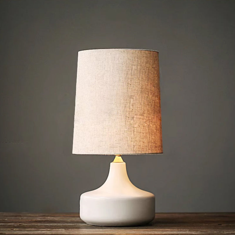 White Vintage Distressed Ceramic Pot Table Lamp for Bedroom Living Room End Table