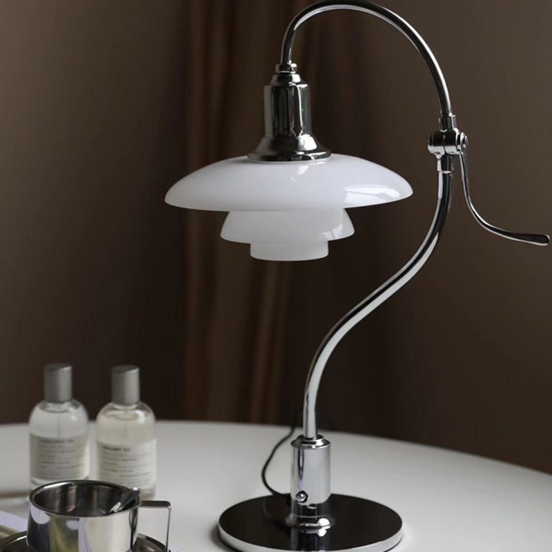 Modern Adjustable Electroplate Metal Table Lamp With White Glass Lampshade