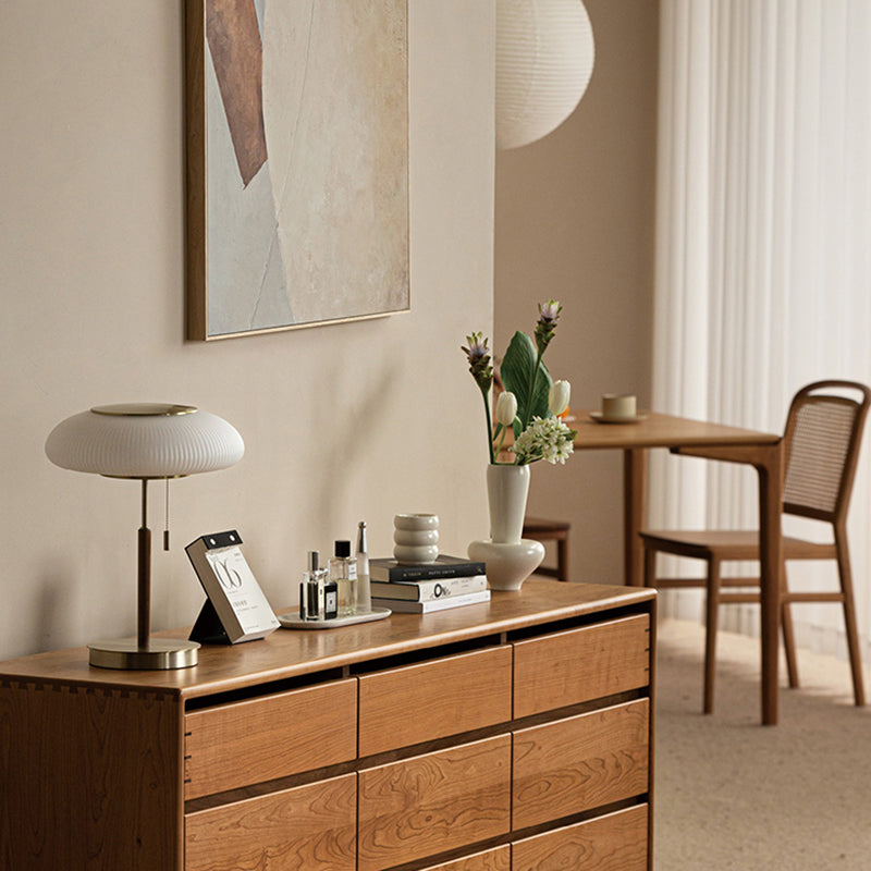 Traditional Solid Wood Table Lamp With White Glass Lampshade