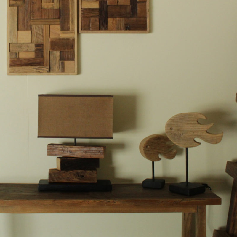 17" Receptacle-powered Down Wood Bedside Table Lamp for Residential Use with Textile Shade in a Simplistic Style