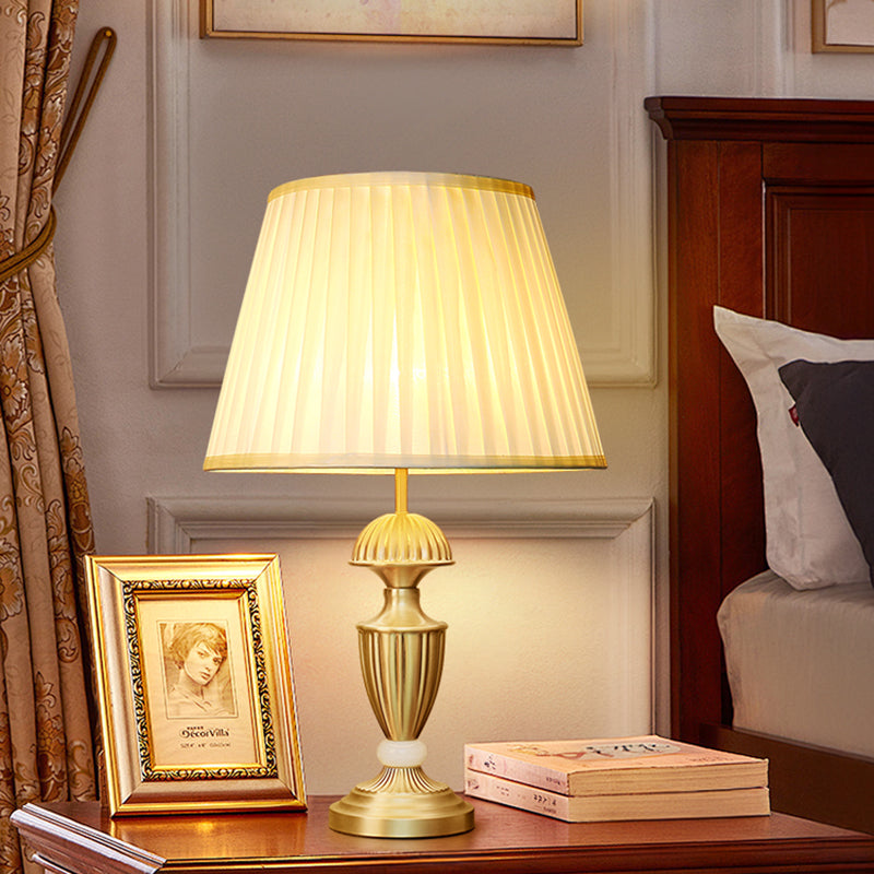 Simple Brass and Jade Table Lamp White Fabric Lampshade for Bedroom Living Room E27 Desk Lamp