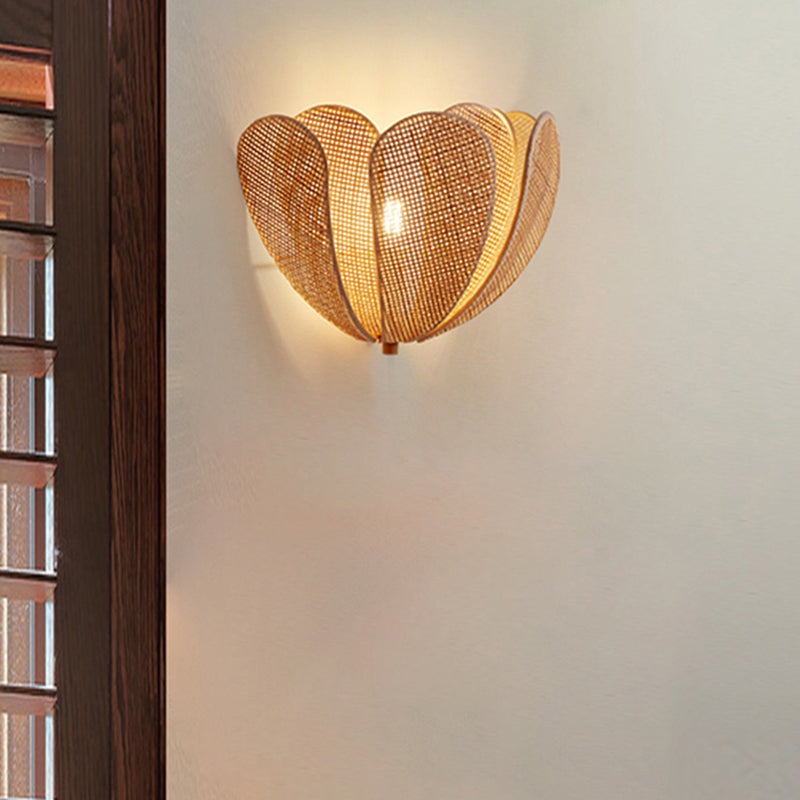 Rattan E27  Wall Light Japanese Crafted Petal Light Foyer Bedroom Beside Homestay Corridor Background Lamp