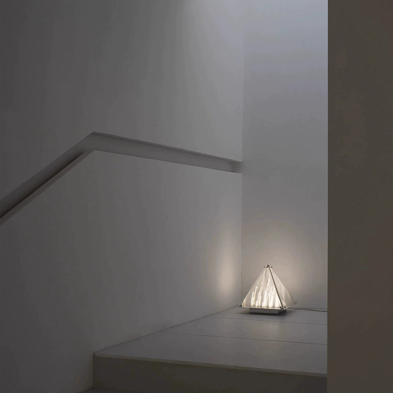 New Pyramid Bedroom Bedside Table Lamp Stainless Steel Glass Decor Desk Light Pagoda Shape Light Shadow Reading Lamp