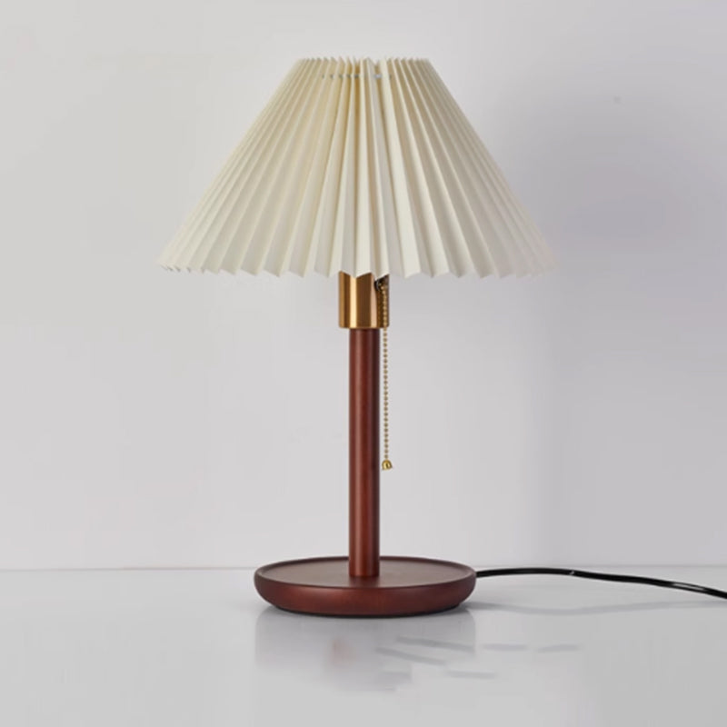 Contemporary Residential Use Timber Electrical Plug-in Bedside Lamp with Surrounding TC Fabric Shade, 17.5"