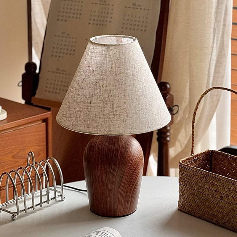 Modern Minimalism Wooden Table Light White Textile Shade Bedroom Living Room Desk Lamp