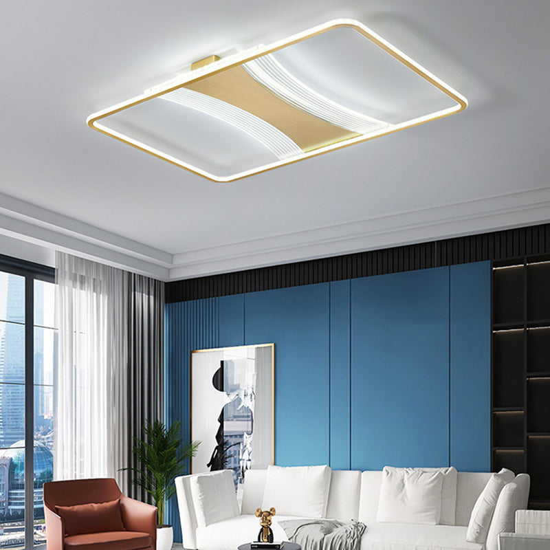 American Luxury 35" Rectangle Recessed Brass LED Ceiling Light Warm White Dimmable Color