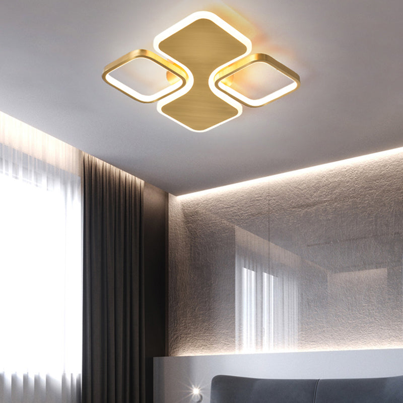 Light Luxury LED 23" Square Flush Brass Ceinling Lamp With Acrylic Lampshade
