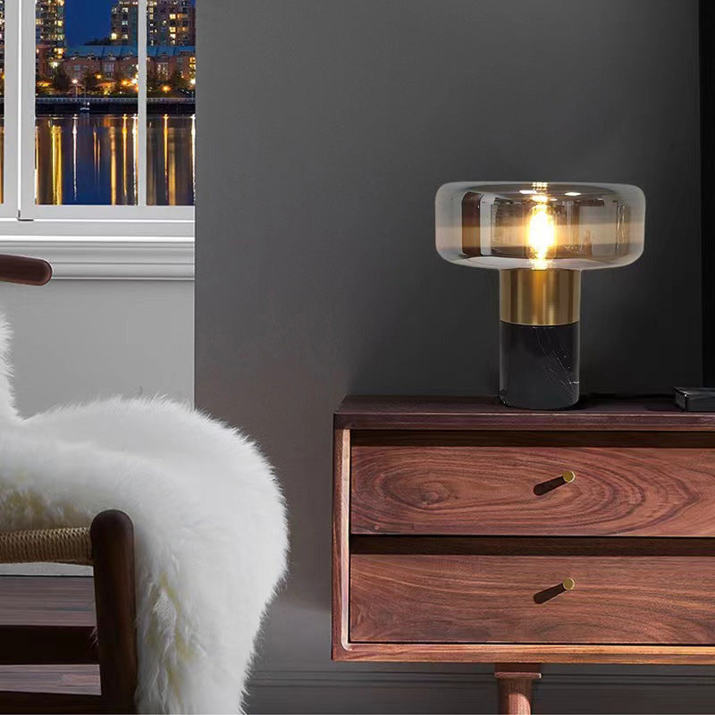 Modern Deoration Light Luxury Marble Table Lamp With Amber Glass Lampshade