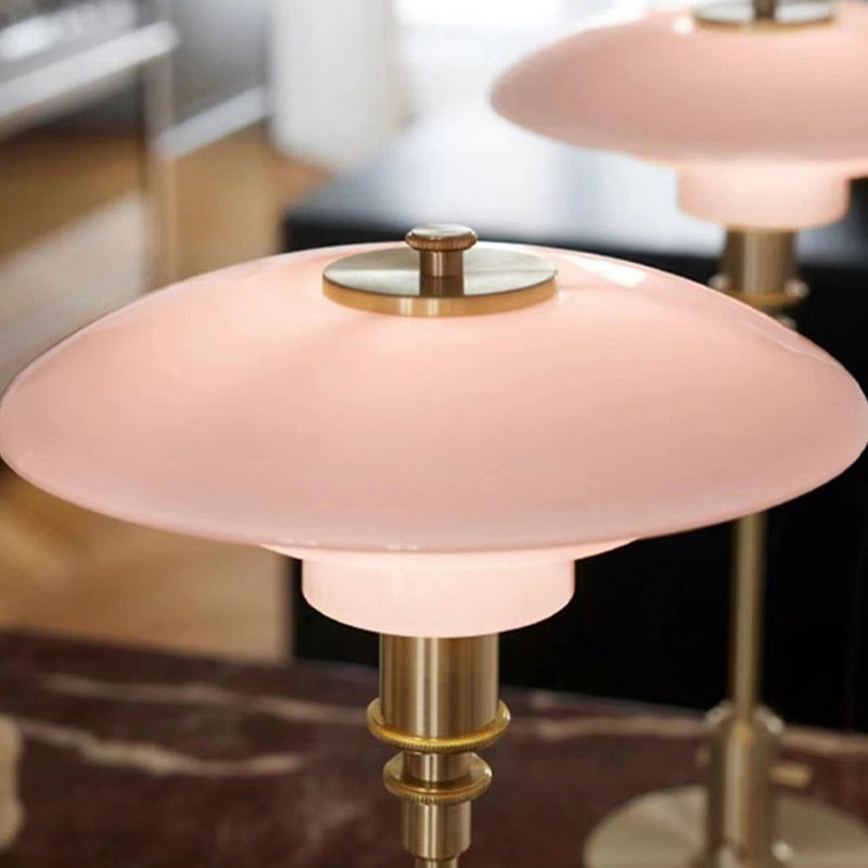 Classic Pink Glass Table Lamp With Metal Base