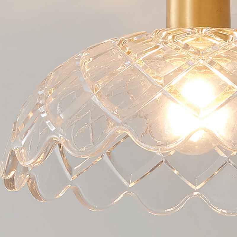 Minimalist Textured Glass Shade Brass LED Ceiling Light for Hallway Bedroom Balcony