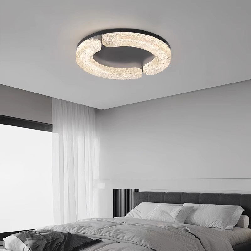 Light Luxury Round Resin Ceiling Lamp with Stainless Steel Body for Bedroom Living Room