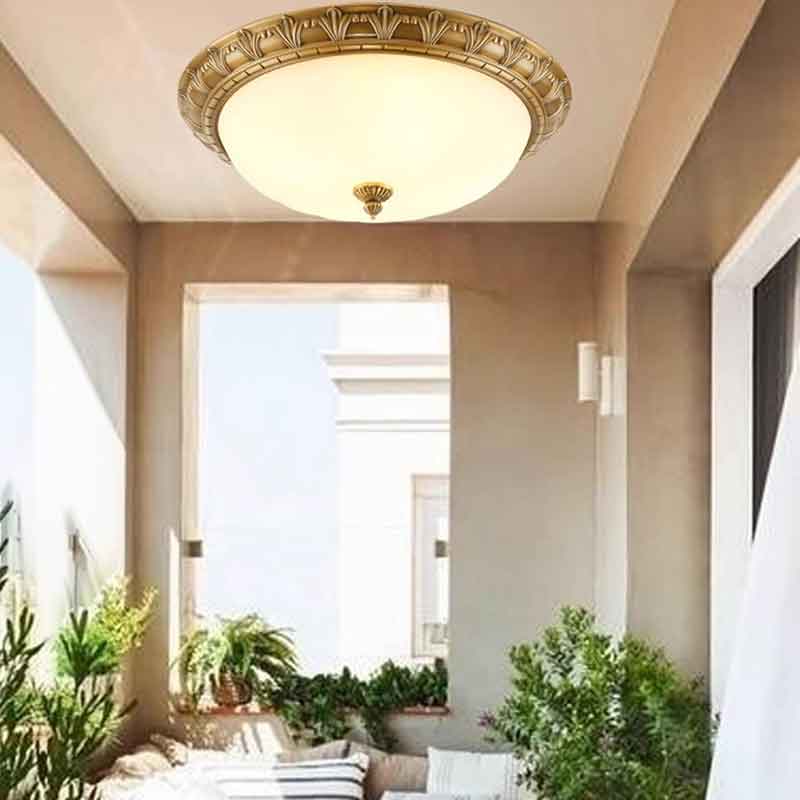 Vintage Luxury Dia.19"/15"/11" Round Brass LED Ceiling Light with Milk White Glass Lampshade