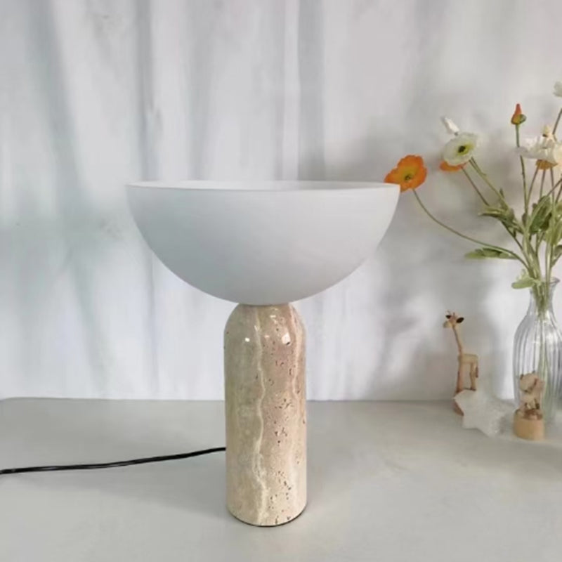 Wabi Sabi Beige Nature Marble Table Lamp With White Glass Lampshade
