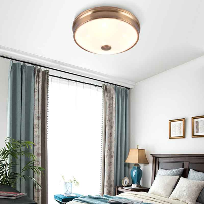 Round All Copper Ceiling Lights Luxury Foyer Bedroom Dining Room LED Ceiling Mounted Lamp