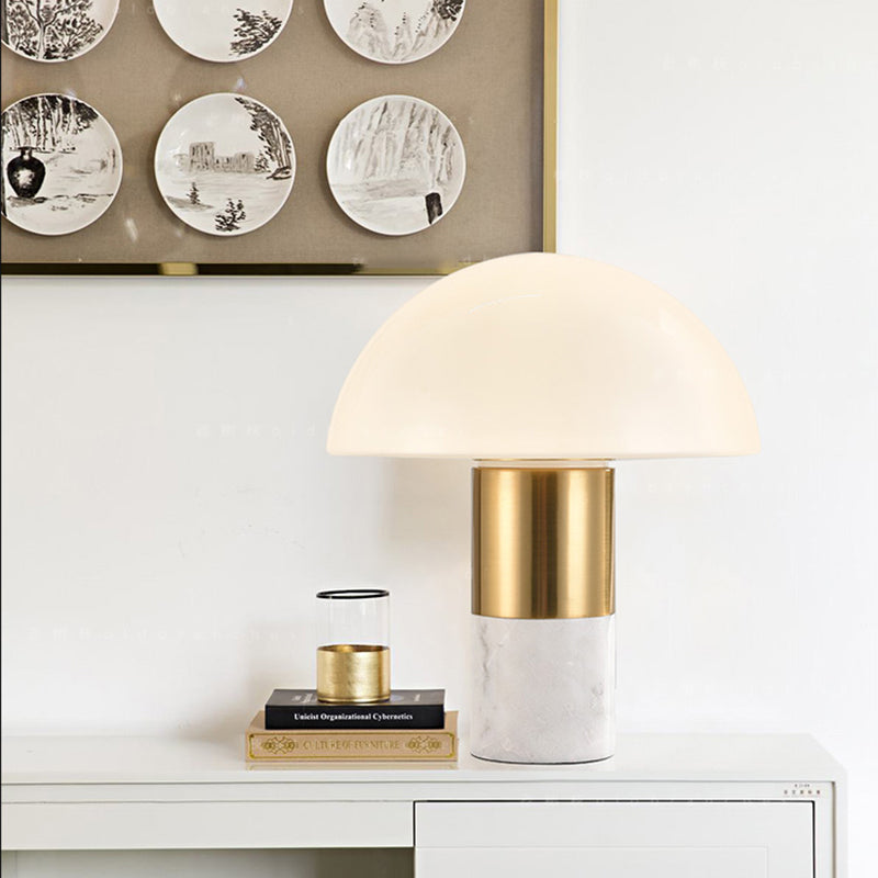 Natural Marble Desk Lamp Retro Glass Lampshade Bedroom Living Room Decorative Table Lamp