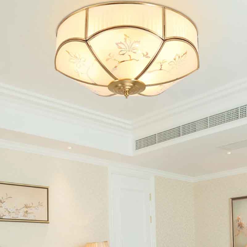 New Chinese Luxury Flower Glass LED Brass Ceiling Lamp with Remote Control Dimmable