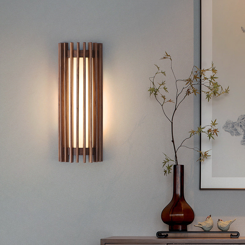 Walnut Wood Grid Simple Modern Wabi-sabi style Wall Sconce lights for Bedroom Bedside Living Dining Room