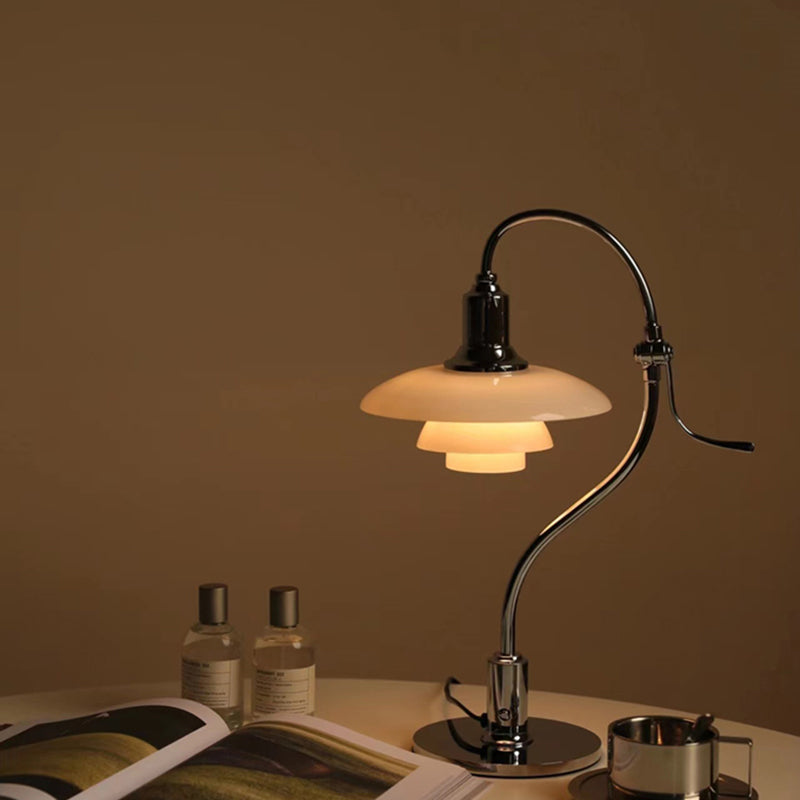 Modern Adjustable Electroplate Metal Table Lamp With White Glass Lampshade