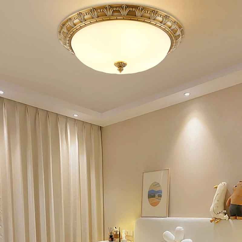 Vintage Luxury Dia.19"/15"/11" Round Brass LED Ceiling Light with Milk White Glass Lampshade