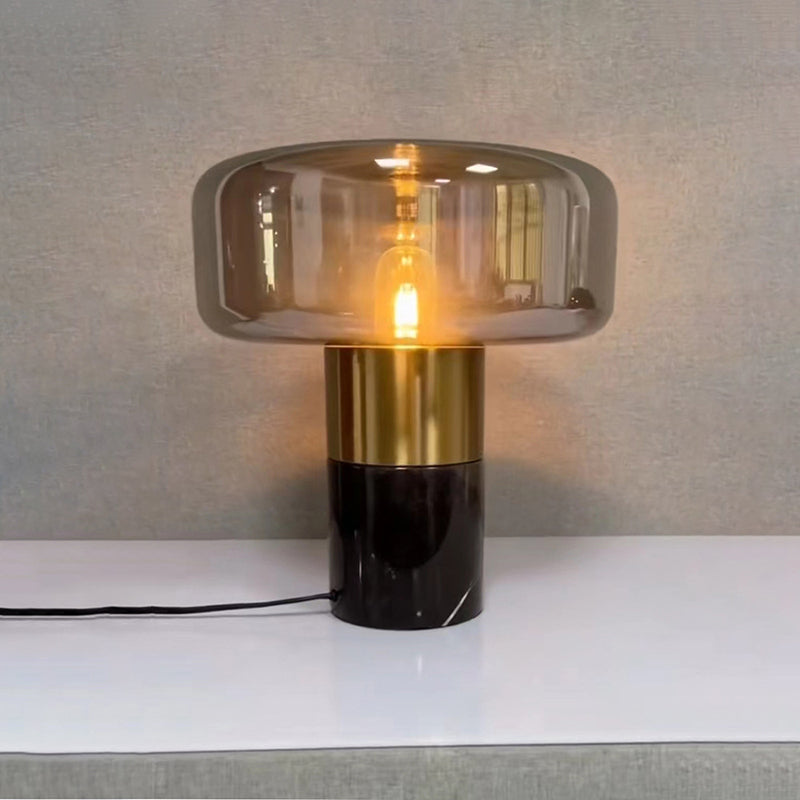 Modern Deoration Light Luxury Marble Table Lamp With Amber Glass Lampshade