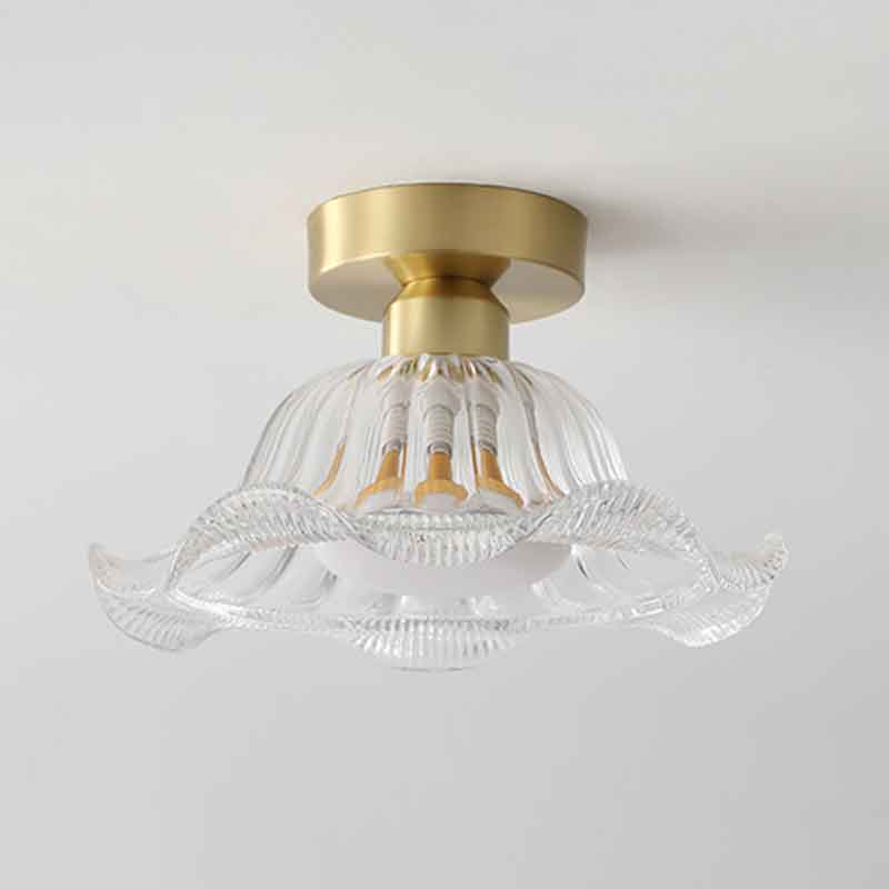 Rustic Creative Flower Brass LED Ceiling Light With Clear Glass Lampshade and LED E27