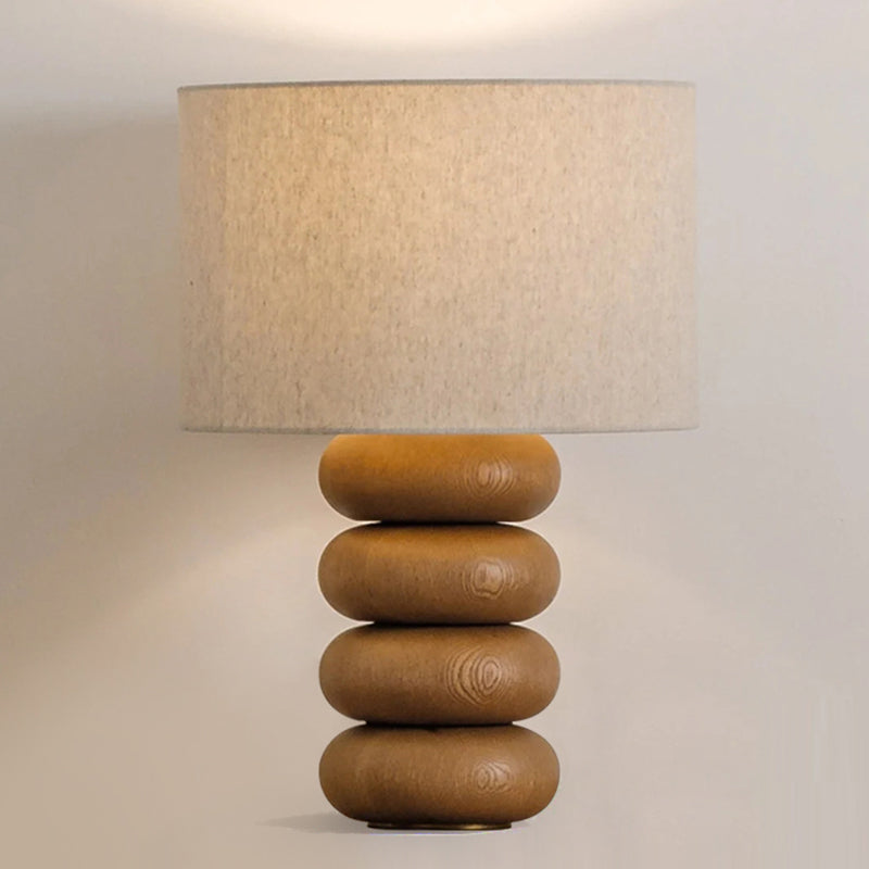 Pebble Shaped Solid Wood Table Lamp Modern and Simple Fabric Lampshade Desk Lamp 110-240V