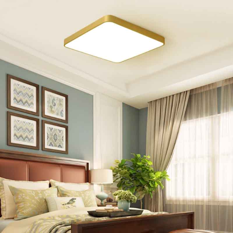 Simple Square Brass LED Ceiling Lights for Bedroom Living Room Home Cafe Decoration