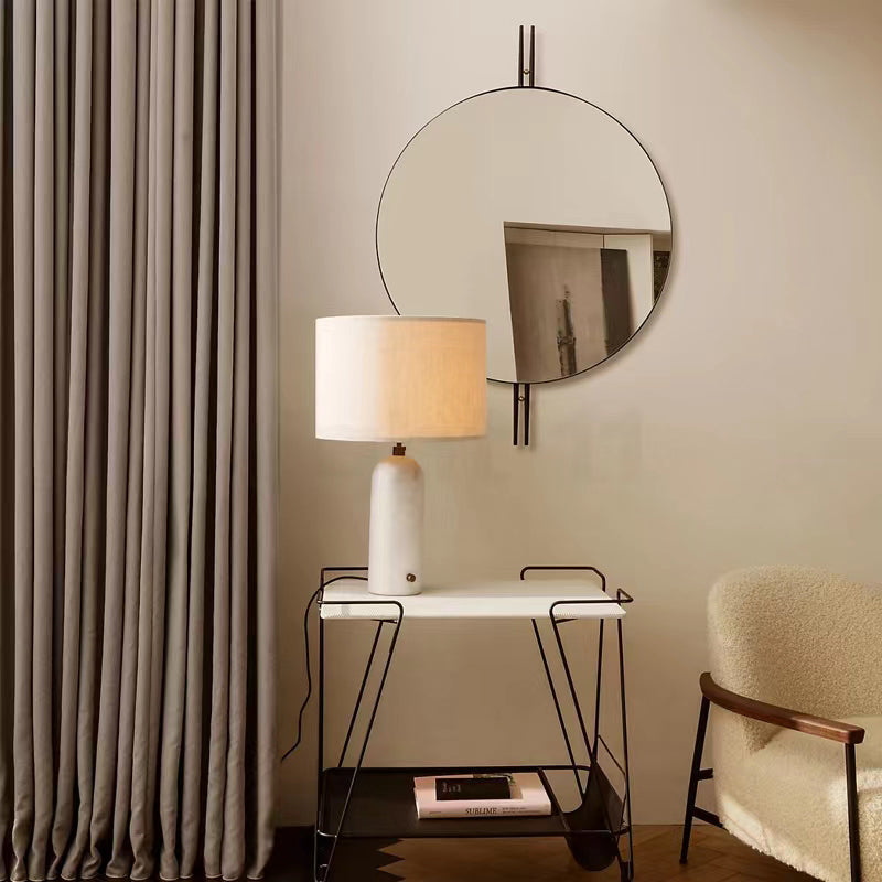 Modern Simple Marble Table Lamp With Beige Fabric Lampshade