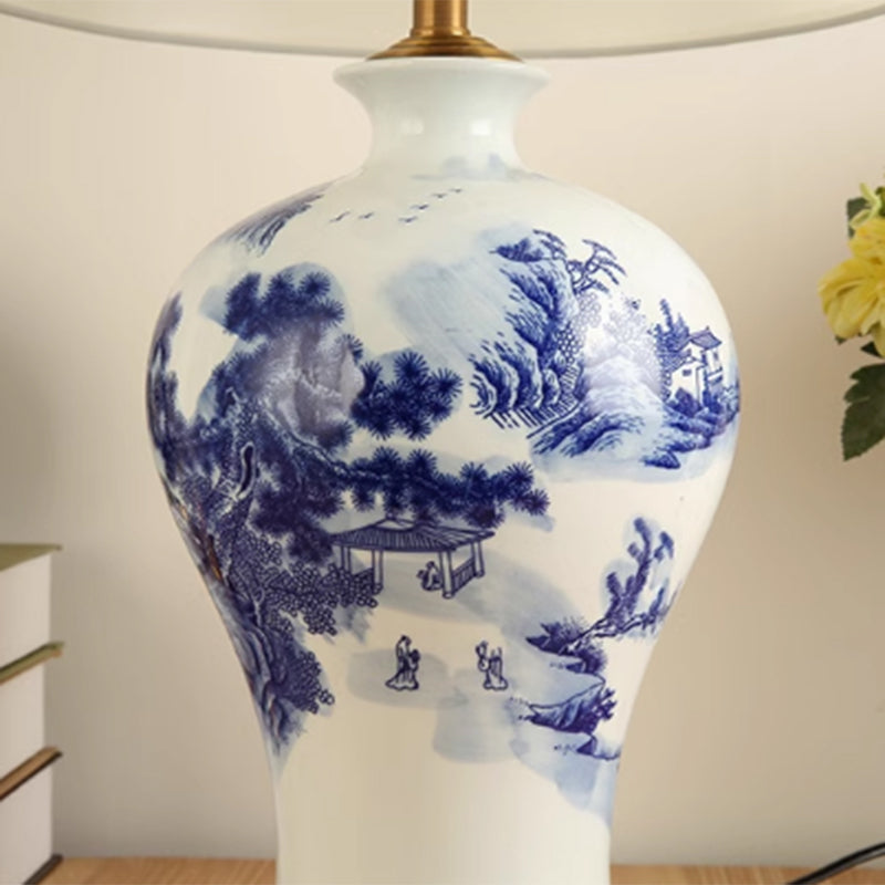 Kung Series Hand-Painted Blue White Ceramic Lamp Bedroom Bedside Hotel Villa Living Room