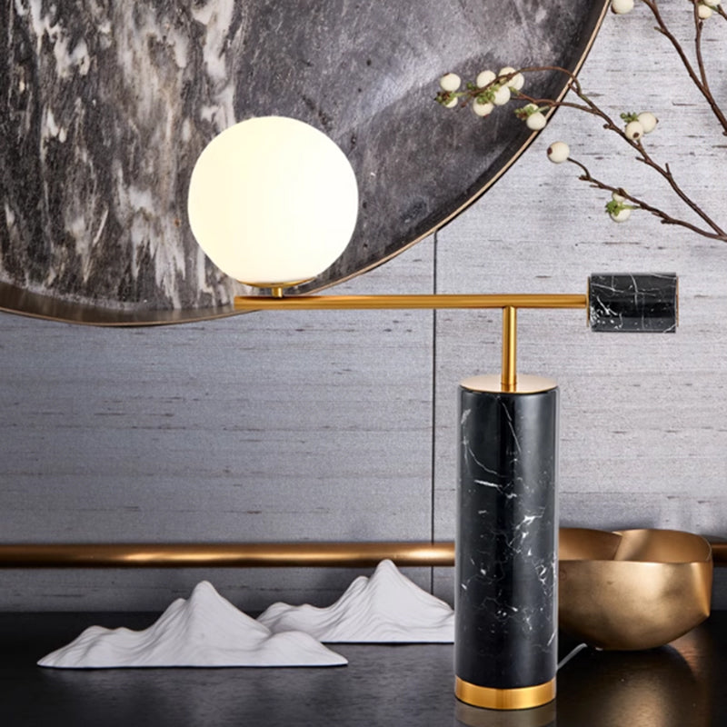 Modern Style Marble Table Lamp and Glass Lampshade Designer Model Room Lighting Home Desk Lamp