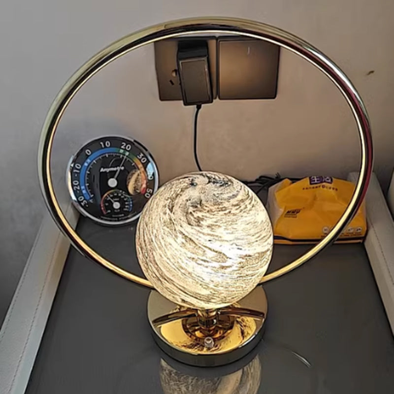 Modern Handmade Glass Universe Table Lamp With Electroplate Metal Base ﻿