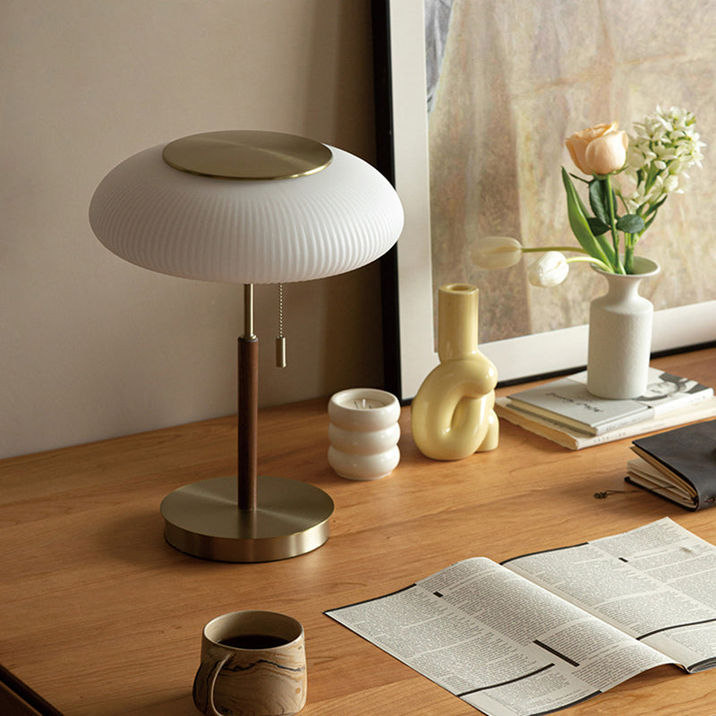 Traditional Solid Wood Table Lamp With White Glass Lampshade