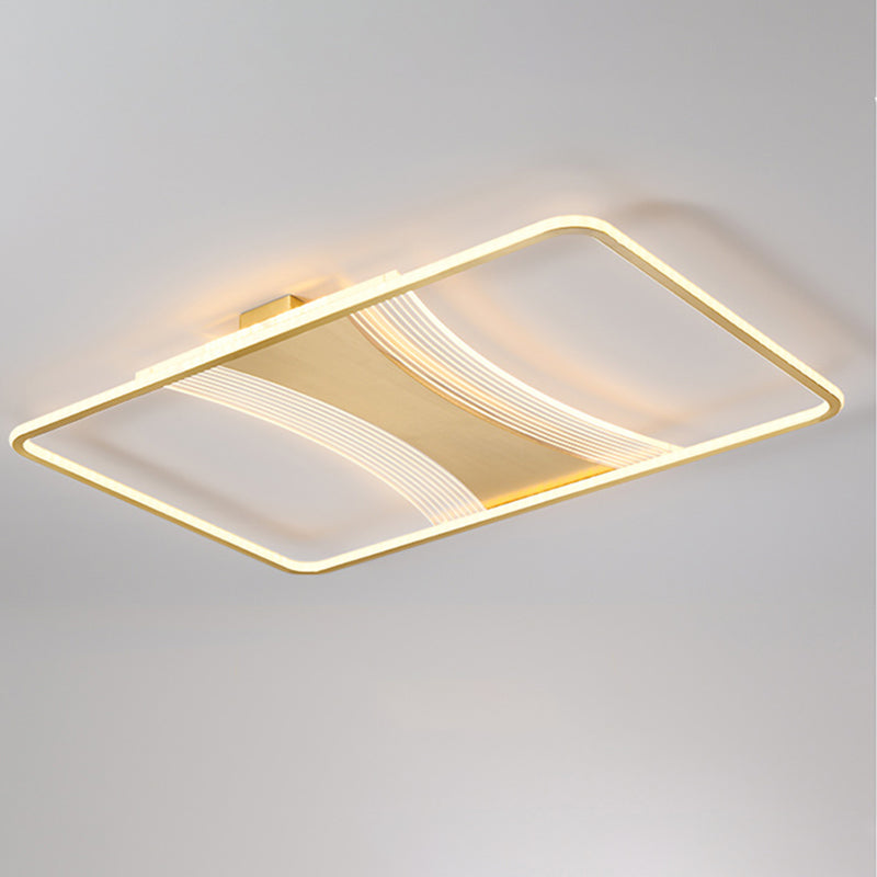 American Luxury 35" Rectangle Recessed Brass LED Ceiling Light Warm White Dimmable Color