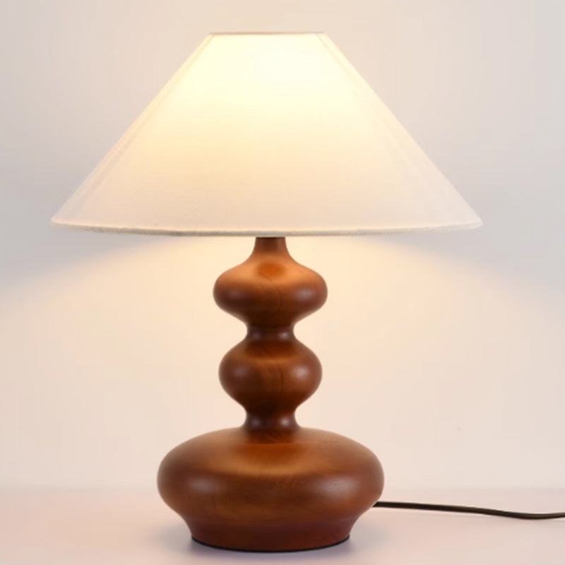 Residential Use Casual Gourd Wood & Textile Electrical Plug-in Bedside Table Lamp 17.5"