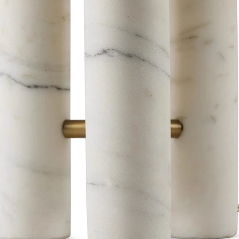Wabi Sabi 3 columns Marble Table Lamp With White Fabric Lampshade