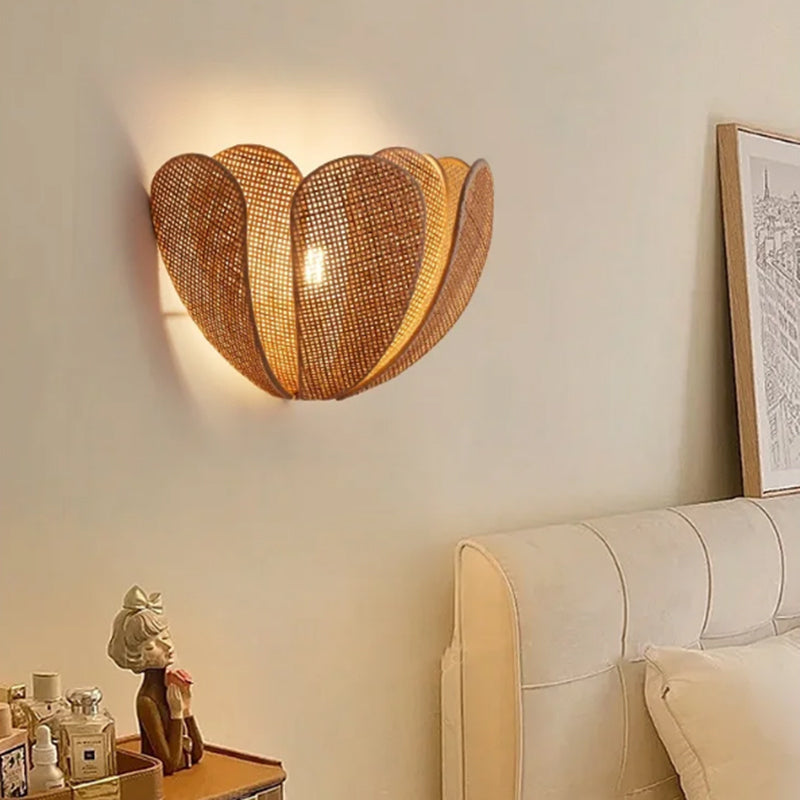 Rattan E27  Wall Light Japanese Crafted Petal Light Foyer Bedroom Beside Homestay Corridor Background Lamp