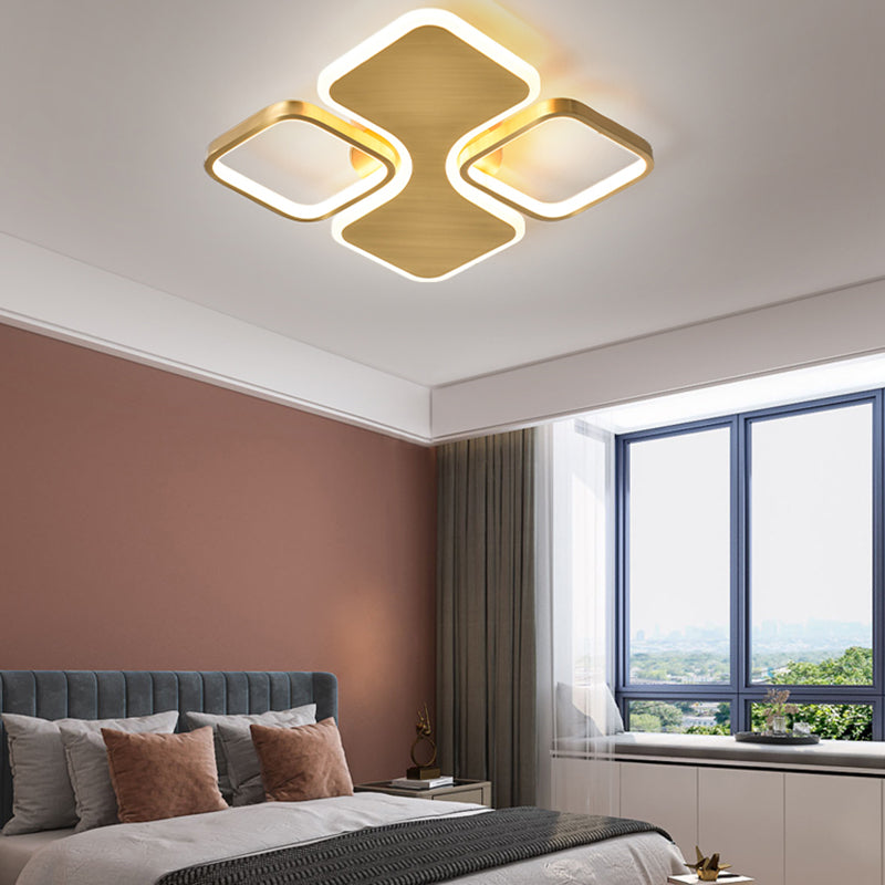Light Luxury LED 23" Square Flush Brass Ceinling Lamp With Acrylic Lampshade