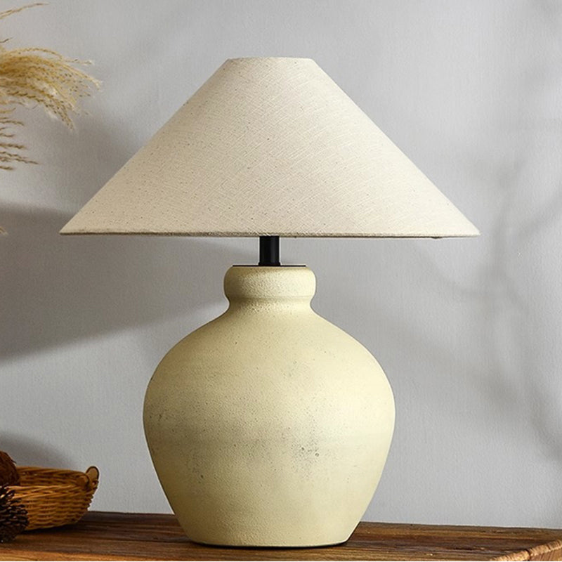 Wabi Sabi Ceramic Table Light Geometric Shape Table Lamp Cone Fabric Shade