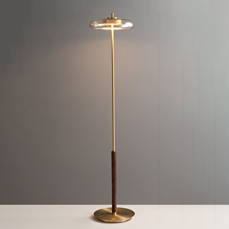 Light Luxury 50" Column Brass Floor Lamp With Amber Glass Lampshade