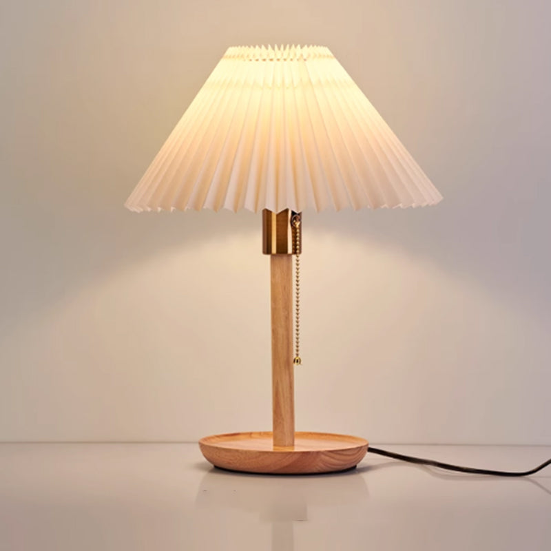 Contemporary Residential Use Timber Electrical Plug-in Bedside Lamp with Surrounding TC Fabric Shade, 17.5"