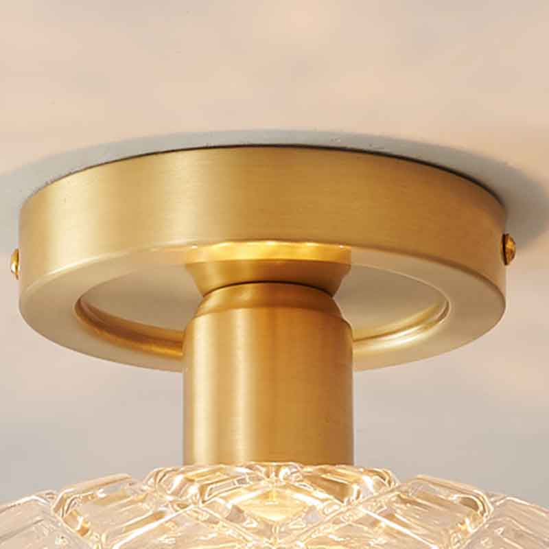 Minimalist Textured Glass Shade Brass LED Ceiling Light for Hallway Bedroom Balcony