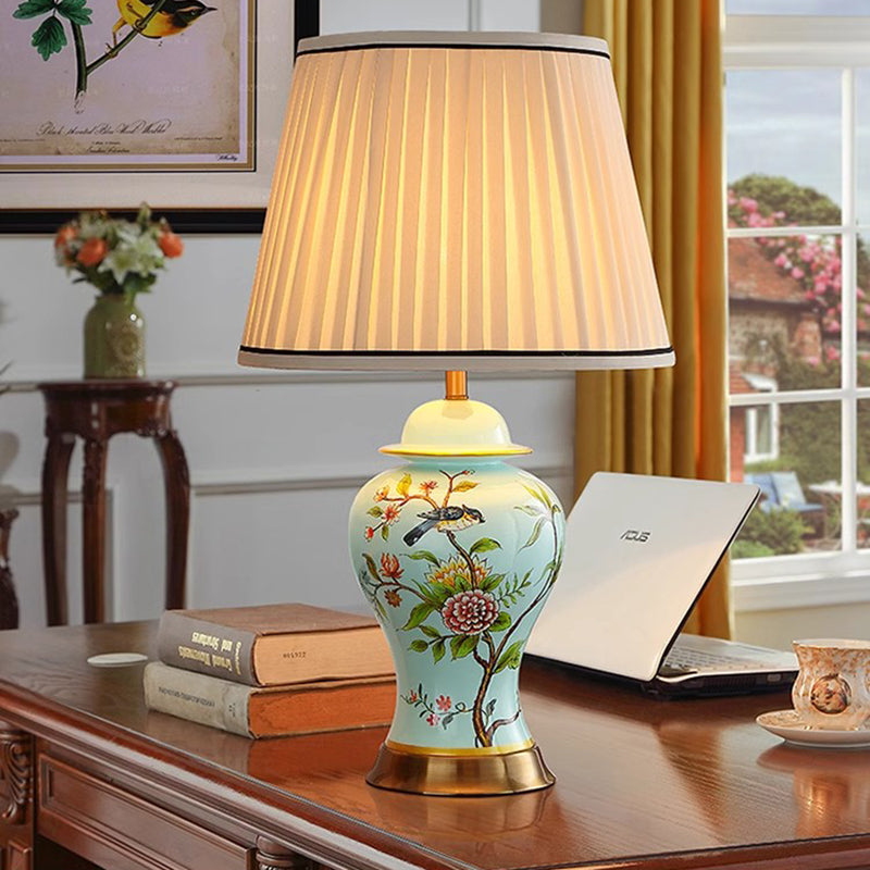 Hand-Painted Flower And Bird Ceramic Lamp Bedroom Bedside Lamp Simple Living Room Study Office