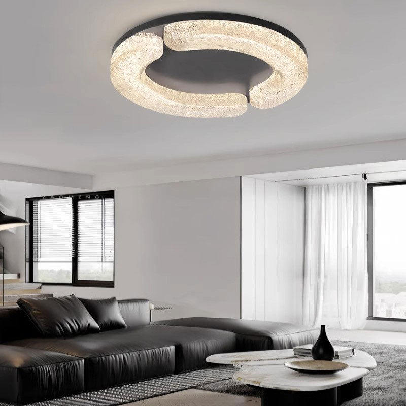 Light Luxury Round Resin Ceiling Lamp with Stainless Steel Body for Bedroom Living Room