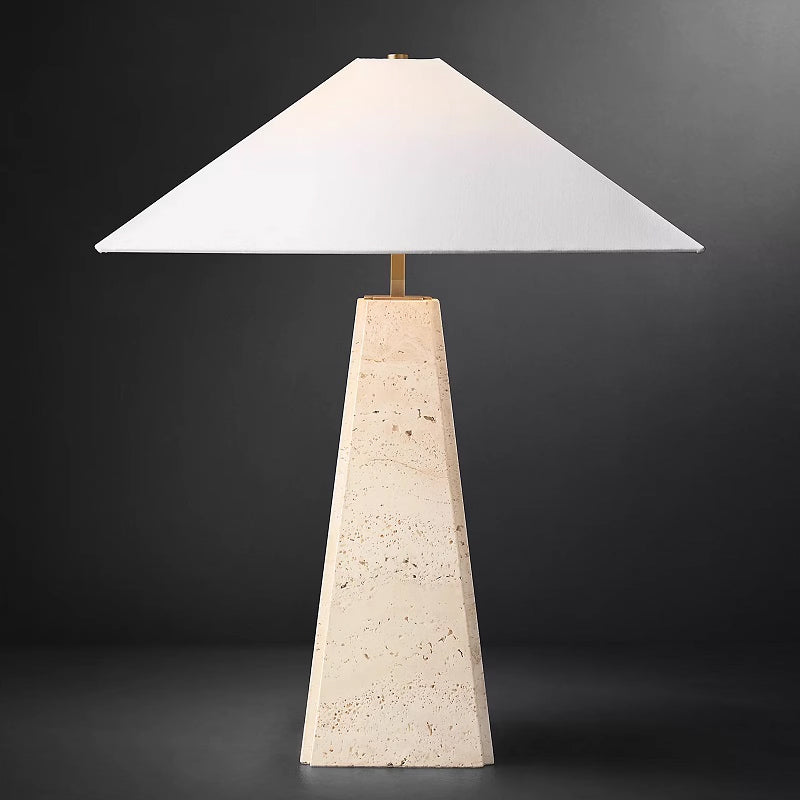 Vintage Yellow Cave Stone Table Lamp E27 LED Handmade White Fabric Lampshade for Bedroom Living Room