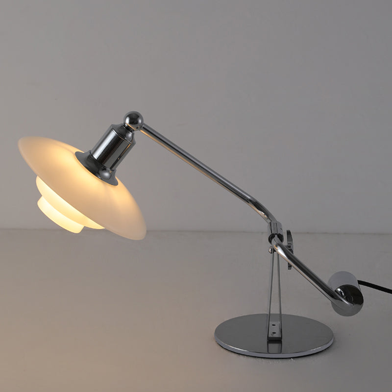 Novelty Swing Arm Adjustable Metal Table Lamp With Glass Lampshade