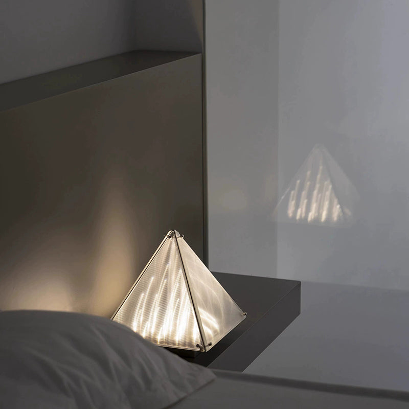 New Pyramid Bedroom Bedside Table Lamp Stainless Steel Glass Decor Desk Light Pagoda Shape Light Shadow Reading Lamp