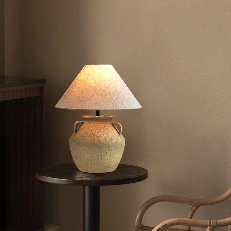 Wabi Sabi Beige Ceramic Table Lamp Handmade Retro Light Luxury New Chinese Light Suitable For Bedroom