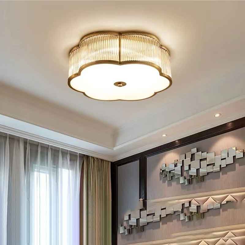 Mid-Century Dia.23" Drum Brass Flush Mount Ceiling Light LED E27*6 Indoor Lighting Fixtures